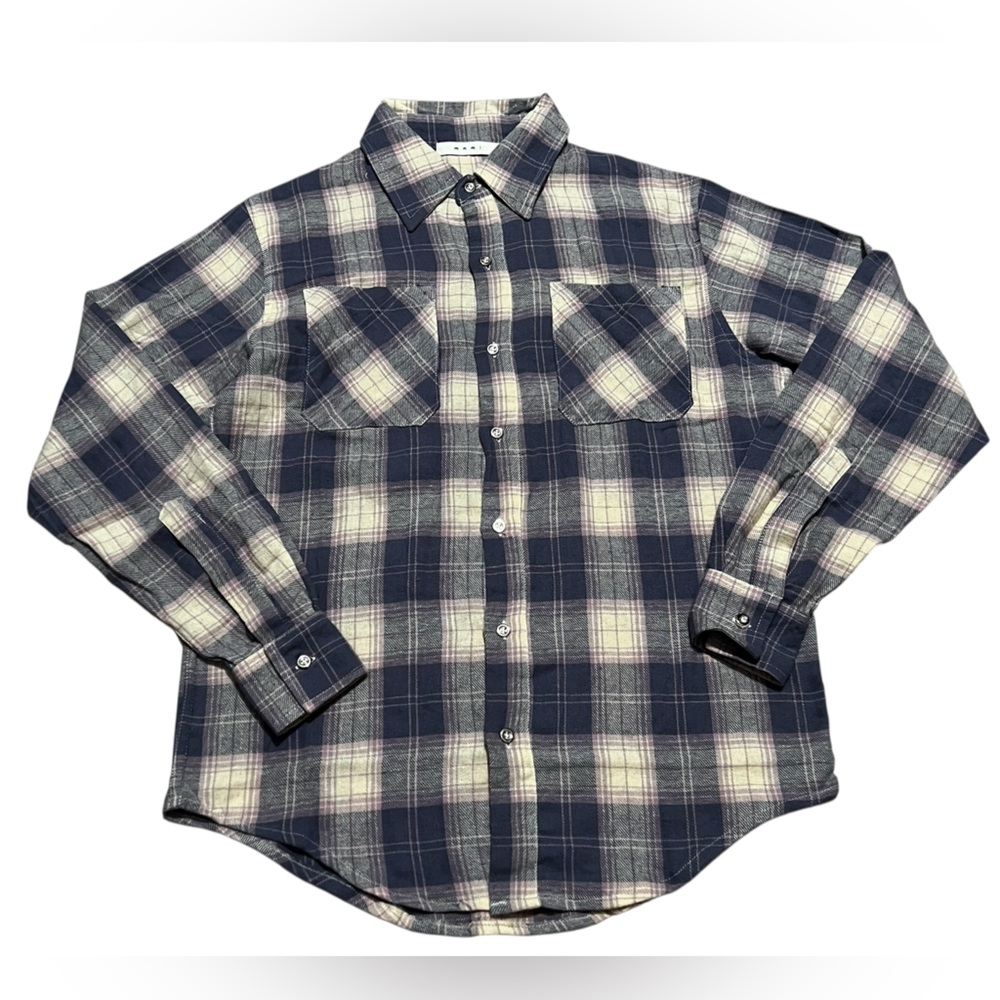 MNML Men's Metal Button down Flannel blue yellow Plaid Shirt size XS long sleeve